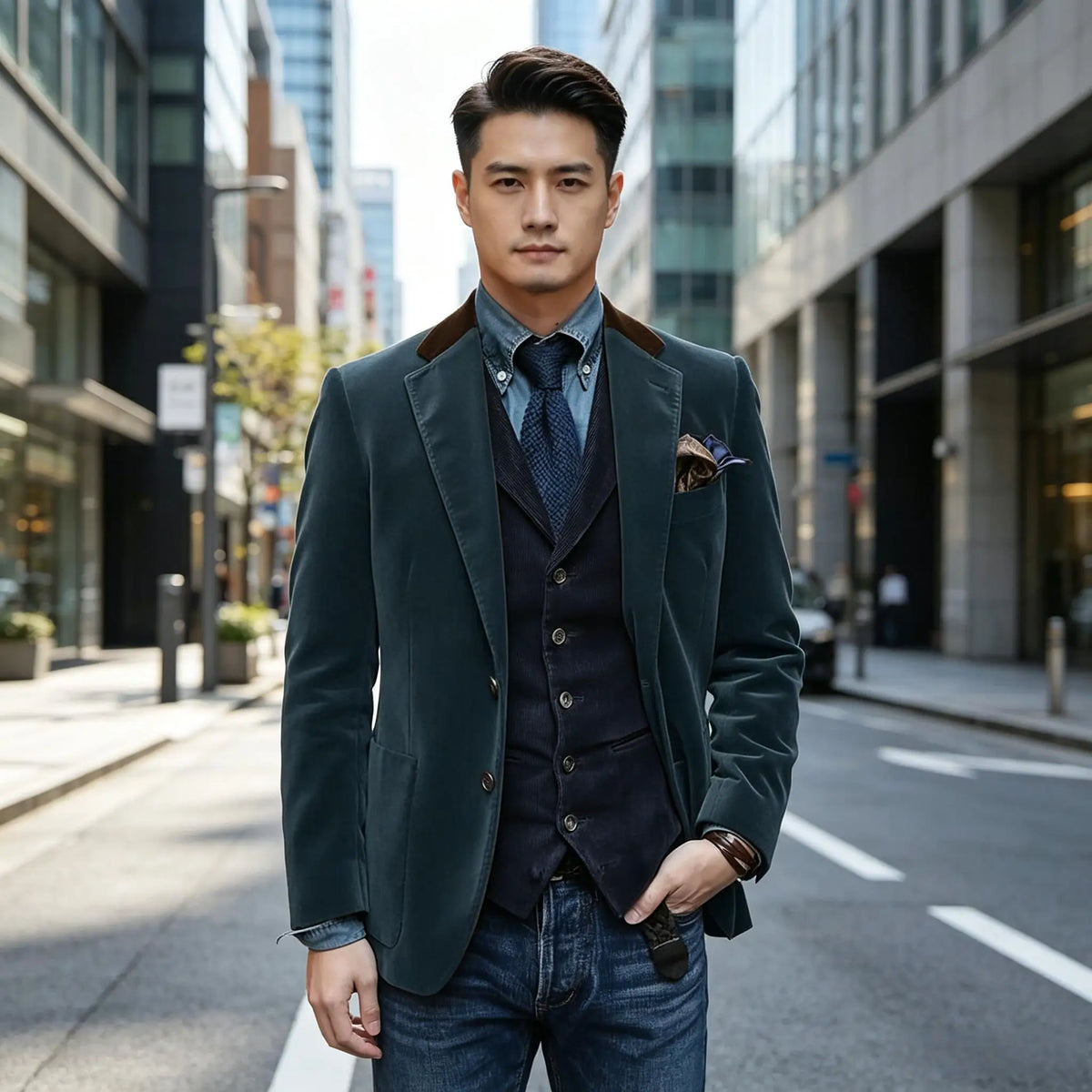 Men Velvet Blazer Contrast Brown Lapel Single Breasted Flap Pockets Smart Casual Business Streetwear Formal Outerwear
