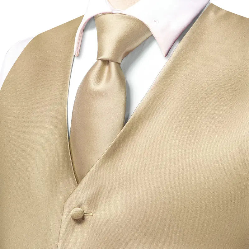 Men's Vest Double Breasted Satin V-Neck Waistcoat with Tie and Pocket Square 3-Piece Set for Weddings and Formal Events