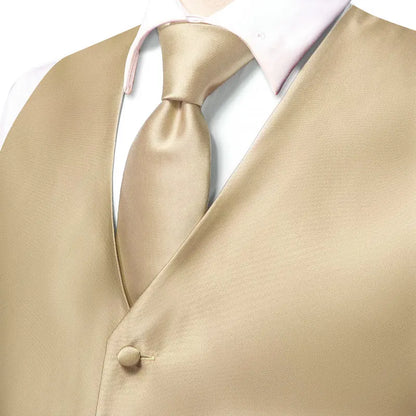 Men's Vest Double Breasted Satin V-Neck Waistcoat with Tie and Pocket Square 3-Piece Set for Weddings and Formal Events