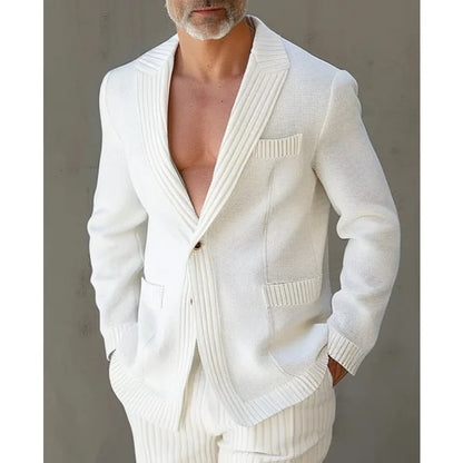 Casual Lapel Collar Two Button Knitted Jacket