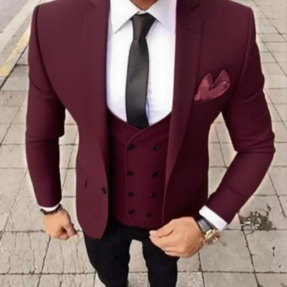 Ensemble de costume 3 pièces coupe ajustée marron pour homme avec blazer, gilet et pantalon - Tenue décontractée pour mariage, bal de promo, affaires, smoking de marié