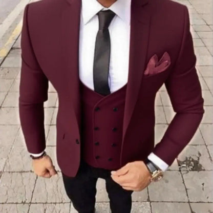 Ensemble de costume 3 pièces coupe ajustée marron pour homme avec blazer, gilet et pantalon - Tenue décontractée pour mariage, bal de promo, affaires, smoking de marié