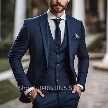 Men's 3-Piece Slim Fit Suit – Blazer, Vest & Pants Set for Wedding & Business