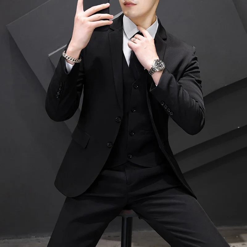 Men's Three-Piece Suit Set Fashion Business Career Waistcoat Trousers Wedding Dress Groom Best Man Decoration Body