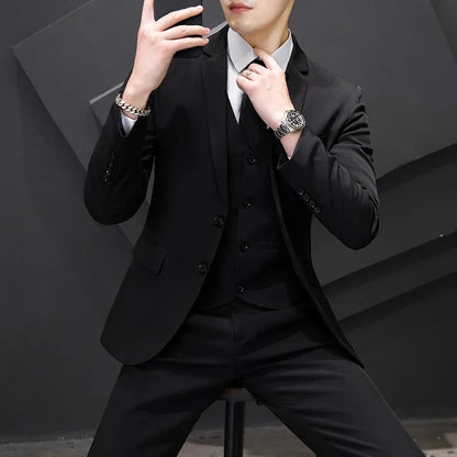 Men's Three-Piece Suit Set Fashion Business Career Waistcoat Trousers Wedding Dress Groom Best Man Decoration Body
