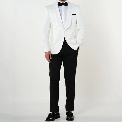 Men Suit 2 Pieces White Black With Lapel Single Button For Wedding Business Banquet Party Office Daily Work Jacket And Pants