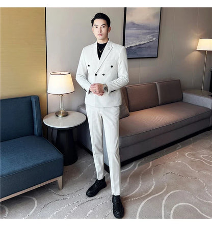 (Jacket + Vest + Pants)Three Piece Set Men Blazers Set stripe Suits Busines Casual Slim Fit Formal Dress Groom Tuxedo Wedding