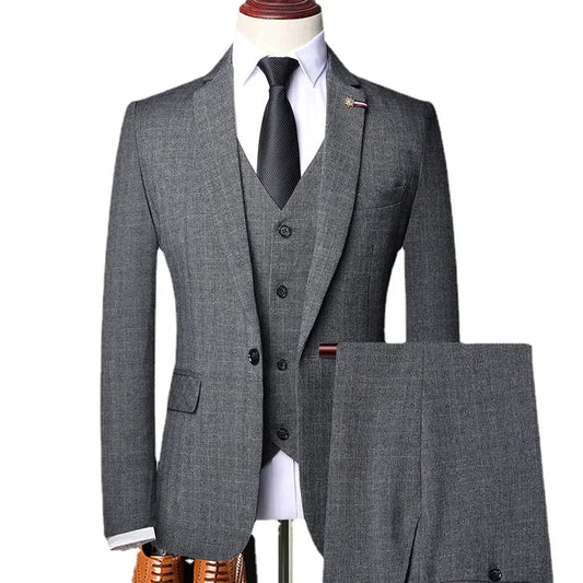 Men's Slim Fit Plaid Suit Set – Blazer, Vest & Pants for Wedding, Business & Formal Occasions