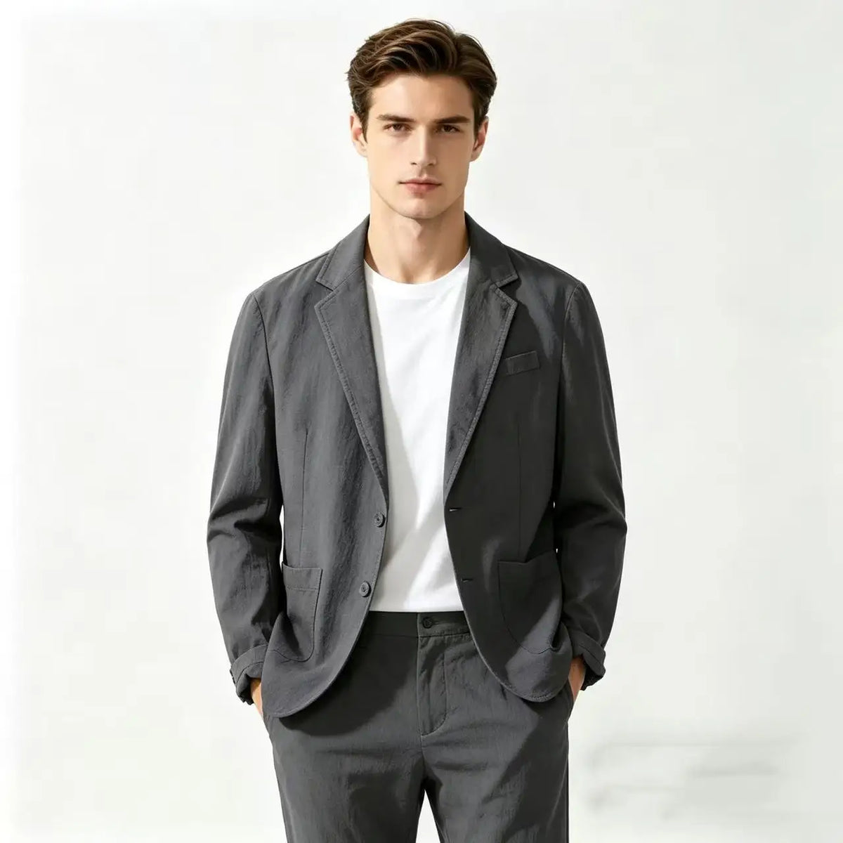 Cotton 100% Blazer for Men, Fashionable for Outdoor Travel, Wedding Hosting, Slim-fit for Casual Wear, Korean Style Blazer