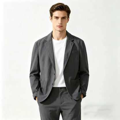 Cotton 100% Blazer for Men, Fashionable for Outdoor Travel, Wedding Hosting, Slim-fit for Casual Wear, Korean Style Blazer