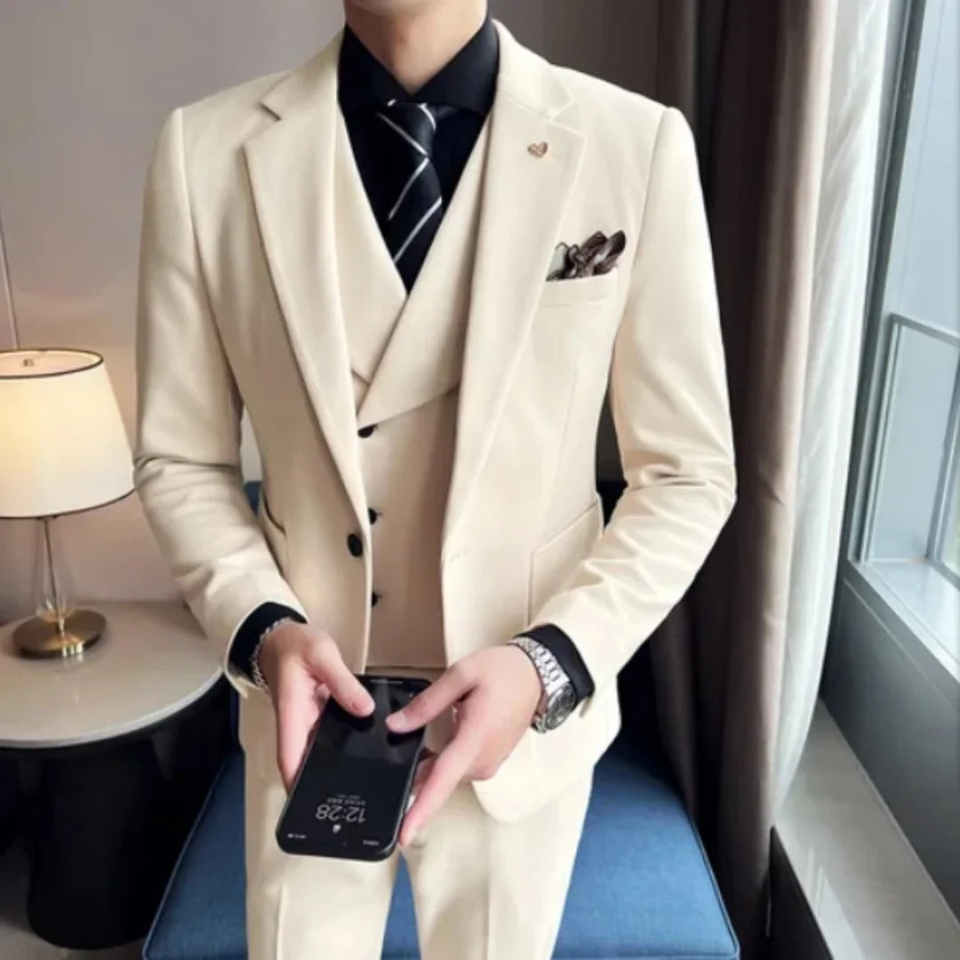 Wedding Men Business Slim Fit Jacket Dress Blazers Suit Coat Vest Waistcoat Pants Trousers 3 Pcs Set Groom Double Breasted