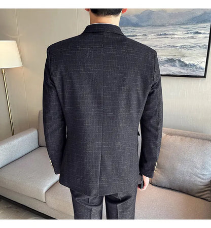 Suit  Men's Fashion Banquet Slimming Striped Dance Singer Trendy Host Casual Wedding Banquet Dress Male Star Performance Suit