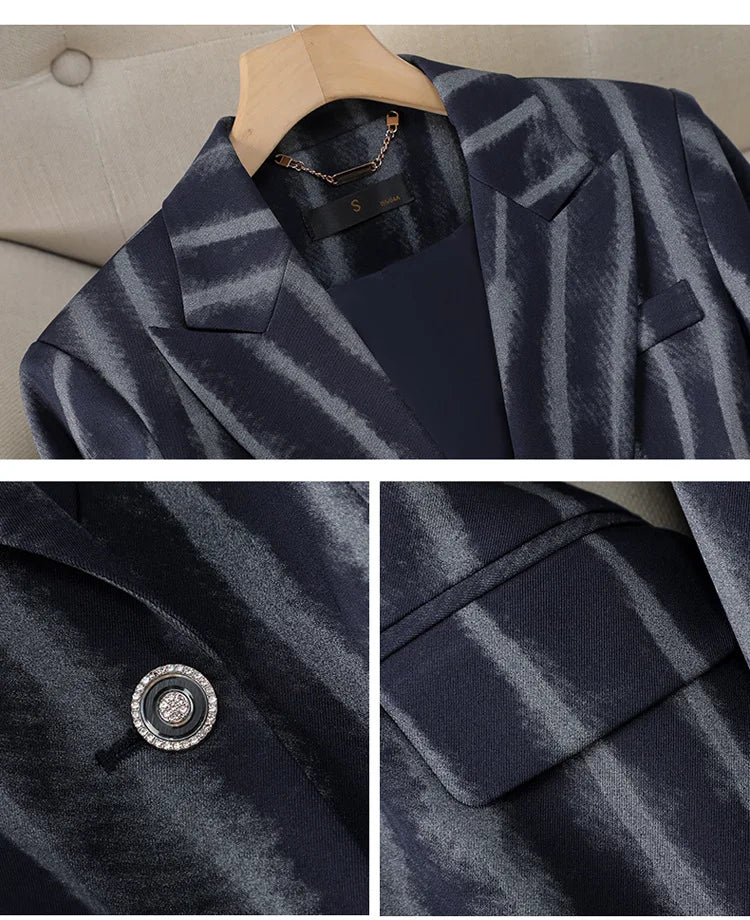 Fashion Autumn Winter Ladies Pant Suit Women Striped Female Business Work Wear Jacket Blazer and Trouser Formal 2 Piece Set