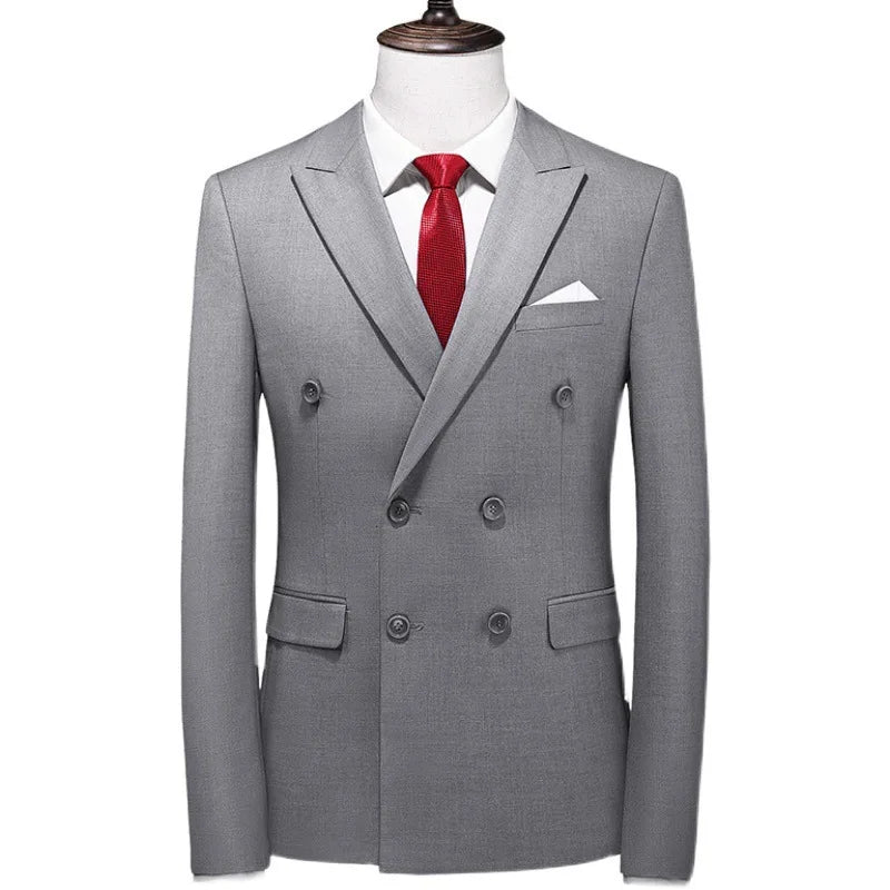 Men's Double Breasted Blazer – Slim Fit Solid Color Formal Jacket for Weddings & Office