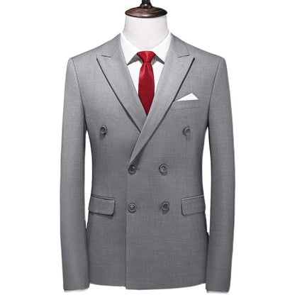 Men's Double Breasted Blazer – Slim Fit Solid Color Formal Jacket for Weddings & Office