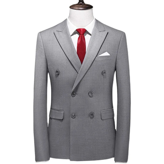 Men's Double Breasted Blazer – Slim Fit Solid Color Formal Jacket for Weddings & Office