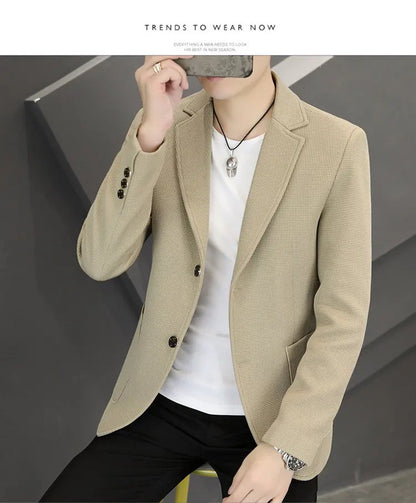 Men's Casual Blazer Two-Button Waffle Pattern for Spring Autumn