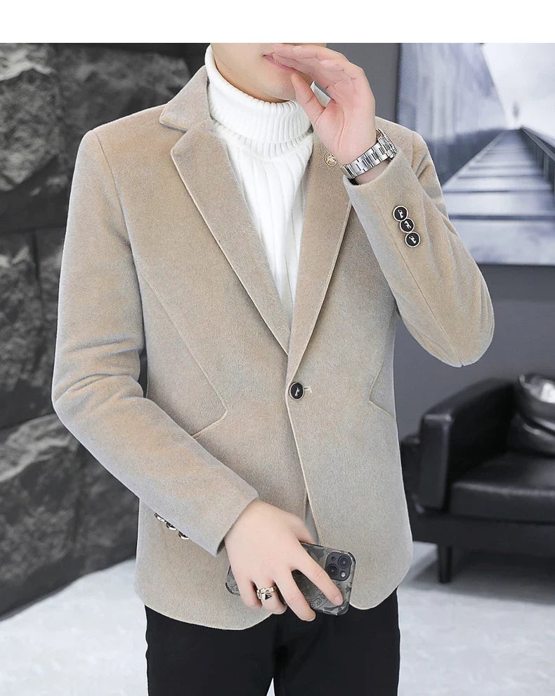 2025 Autumn Suit Men's Fashion Handsome Trend All Matching Woolen Youth Slim Small Suit Dress Single West Coat Coat  M-4XL