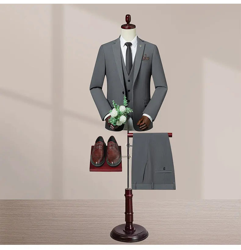 High-Quality Groom's Three-Piece Set Wedding Dress - Slim Fit British Style Business Casual Suit Vest Trousers for Men