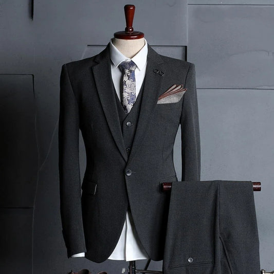 Men's Slim Fit 3-Piece Suit – Single Breasted Wedding & Formal Tuxedo with Notched Lapel