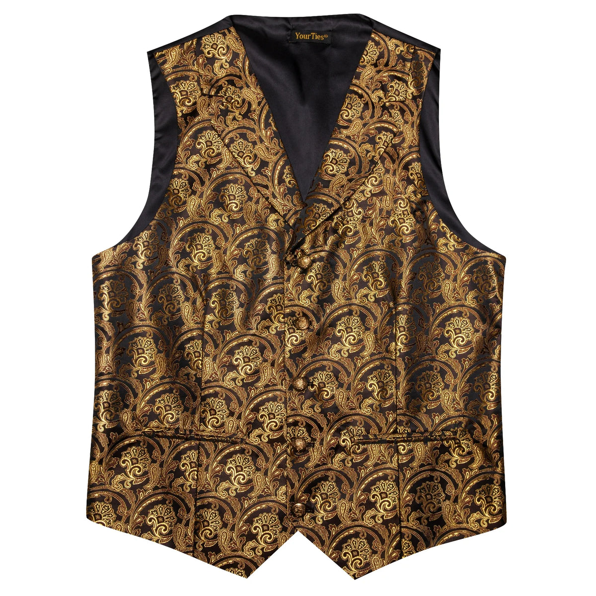 Men's Paisley Waistcoat Vest with Tie Hanky Cufflinks Set for Wedding and Banquet