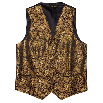 Men's Paisley Waistcoat Vest with Tie Hanky Cufflinks Set for Wedding and Banquet