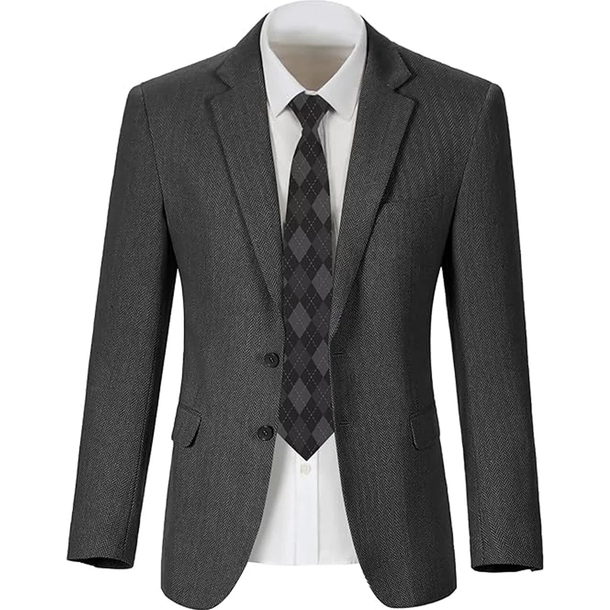 Men's Herringbone Blazer 2 Button Notch Lapel Slim Fit Suit Jacket Business Casual Tuxedo Coat Formal Wedding Office Outerwear