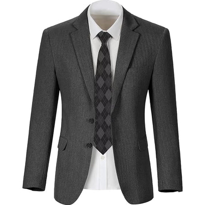Men's Herringbone Blazer 2 Button Notch Lapel Slim Fit Suit Jacket Business Casual Tuxedo Coat Formal Wedding Office Outerwear