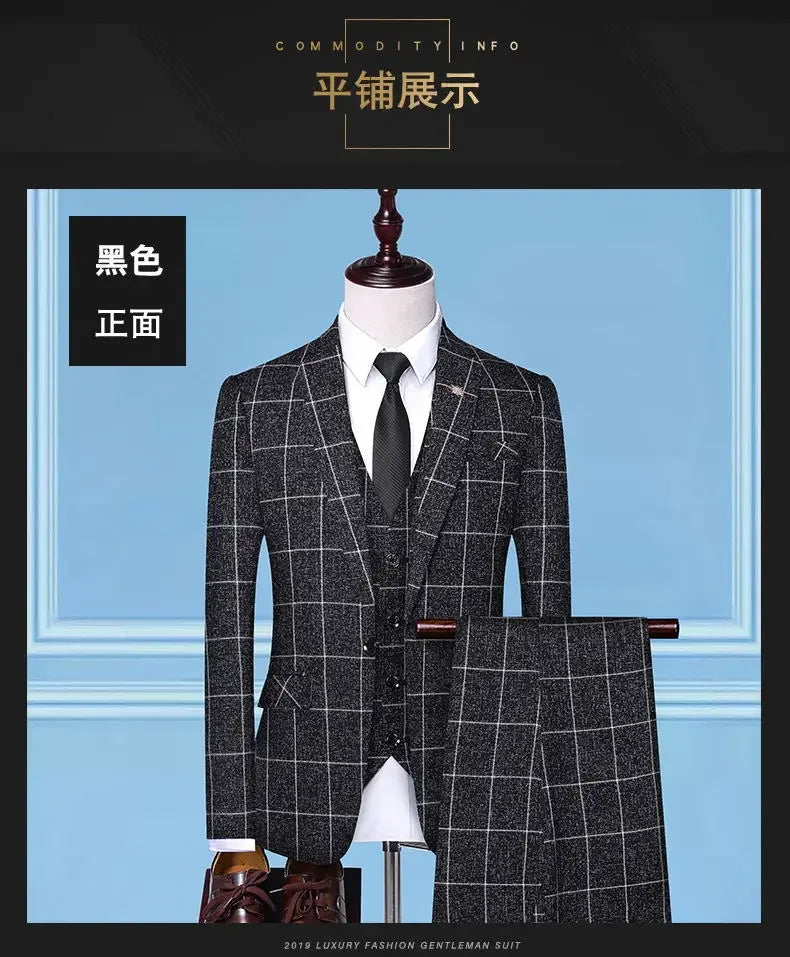 Men's 3-Piece Suit Slim Fit Blazer Vest Trousers Smart Casual Business Formal