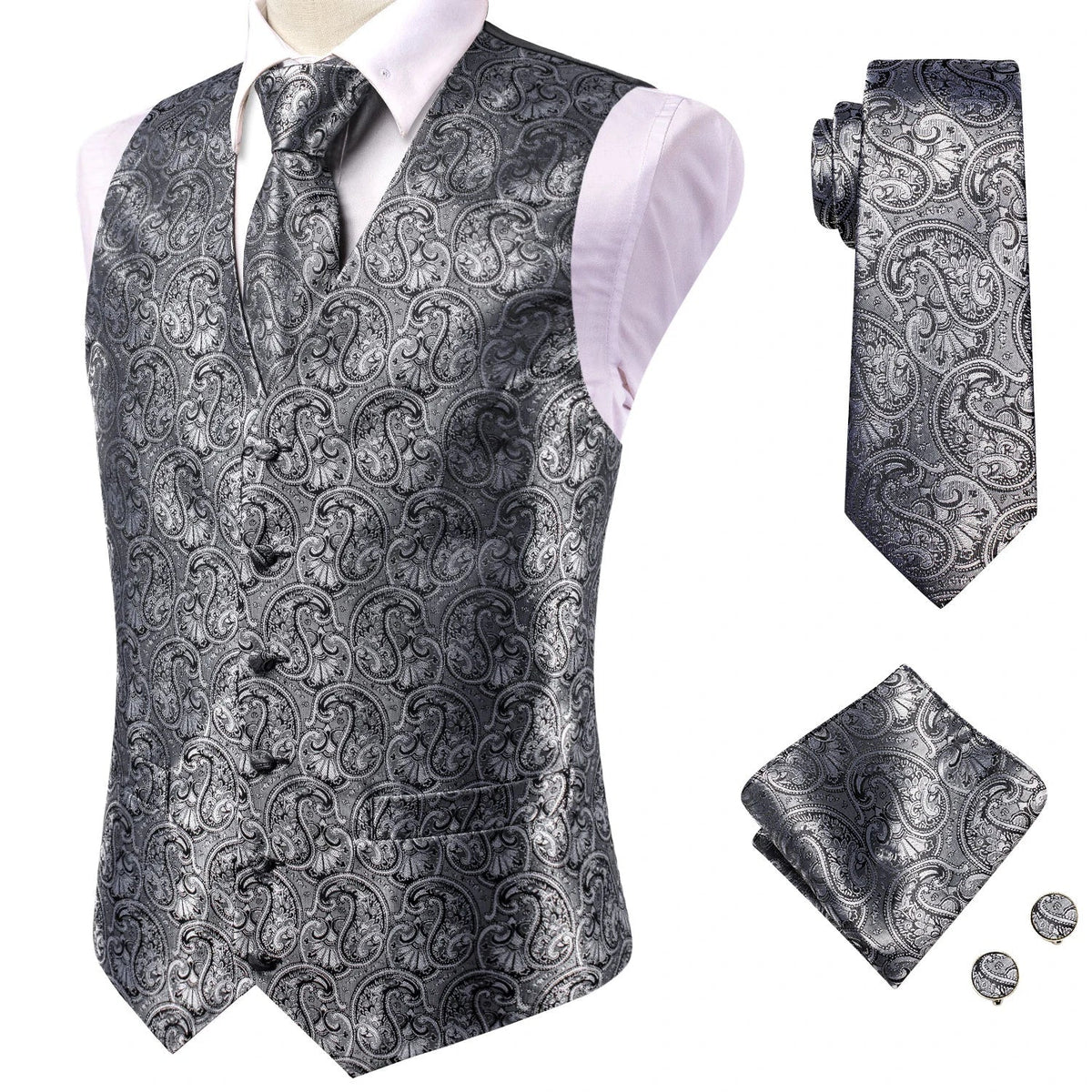 Men's Vest Suit Set – Champagne Gold Paisley Waistcoat for Weddings & Formal Events