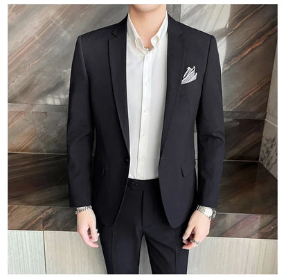 Men's Slim Fit Solid Color Two-Piece Suit Set for Wedding & Formal Occasions
