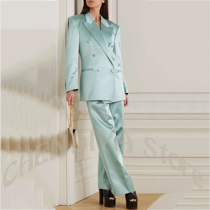 Elegant Satin Women Suits Set Modern Cut Peaked Lapel Slim Fit Formal Occasion Party Professional Business Suit Office Wear