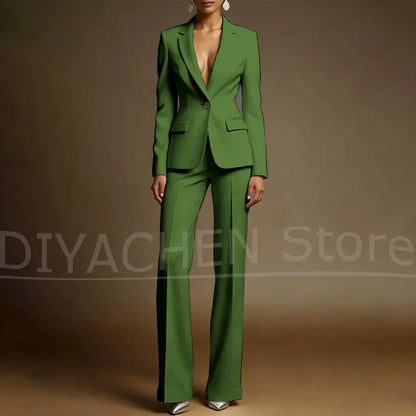 Women's White Suit Set Slim Fit Two Piece Jacket and Wide Leg Pants Office Casual Formal Occasions Elegant Female Outfit