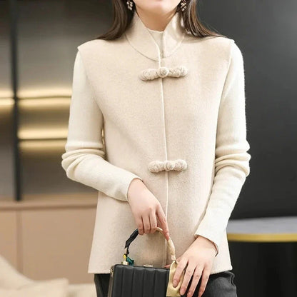 Woolen Vest Women's Standing Neck Button Chinese Style Loose Versatile Thin Wool Vest Outerwear Coat Sleeveless Jacket For Women