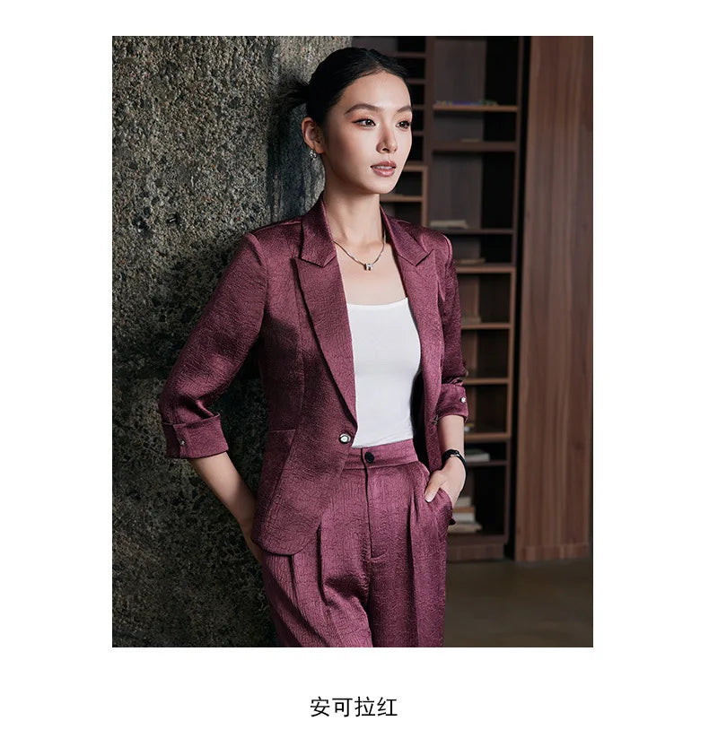 Fashion Office Ladies Blazer and Pants Suit Formal Angola Red Women Jacket Trouser Women Business Work Wear 2 Piece Set