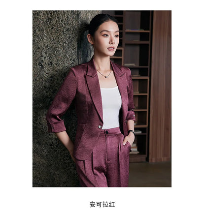 Fashion Office Ladies Blazer and Pants Suit Formal Angola Red Women Jacket Trouser Women Business Work Wear 2 Piece Set