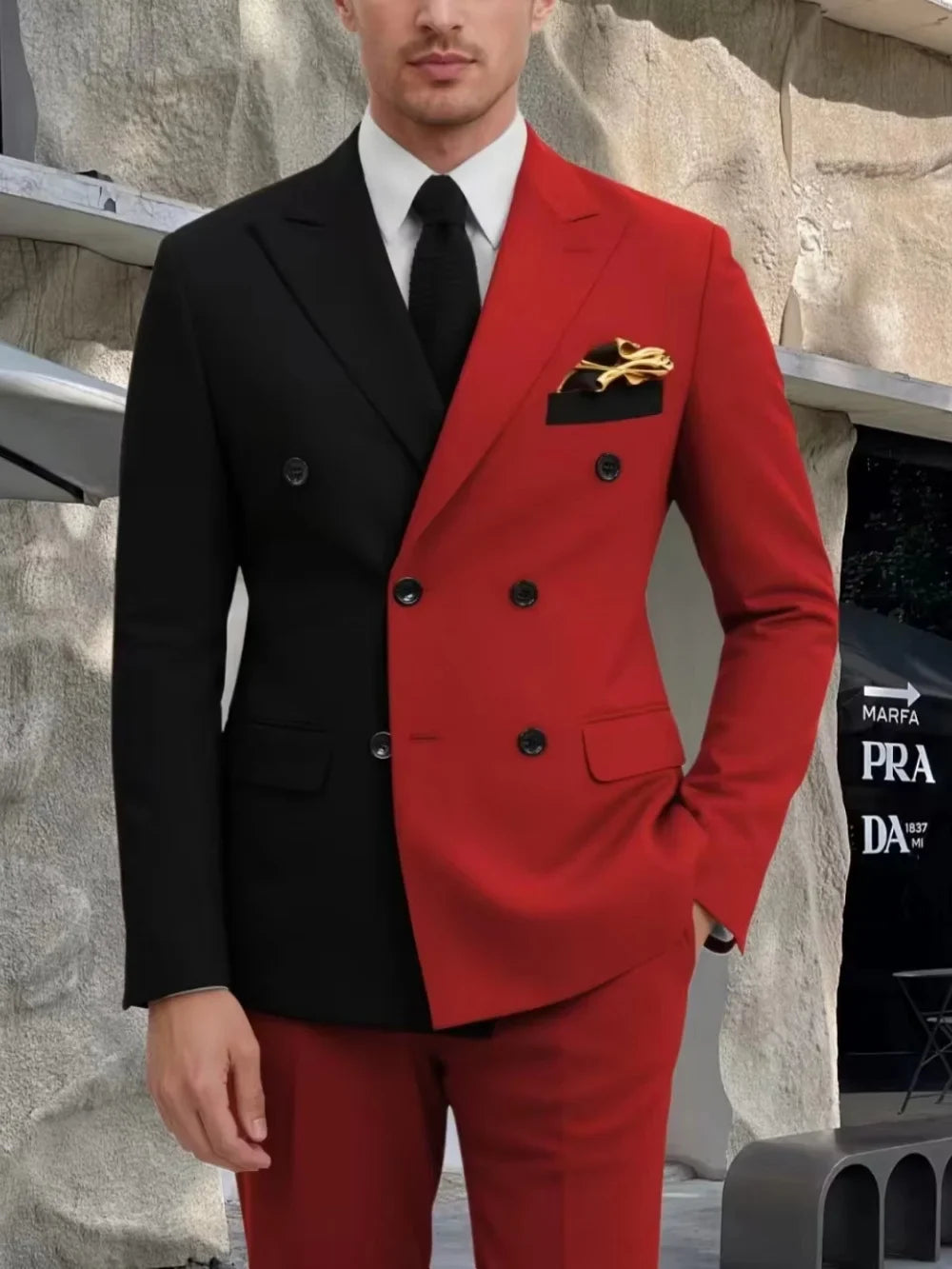 Fashion Contrast Man Suit Set 2 Pieces Jacket Pants Stage Performance Wear Premium Double Breasted Men's Tuxedo For Wedding