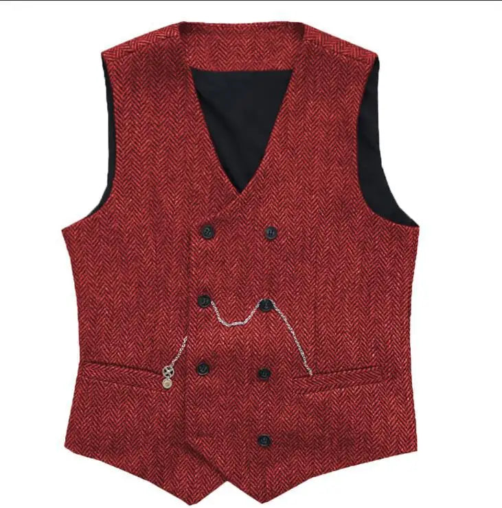 Men's Herringbone Suit Vest Double Breasted Waistcoat for Weddings and Business
