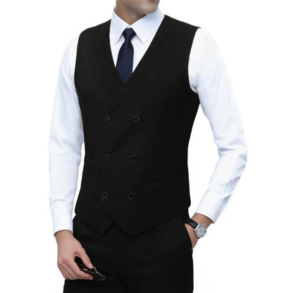 Men's Corduroy Vest Double-Breasted Slim Fit Waistcoat for Business Casual & Formal Occasions