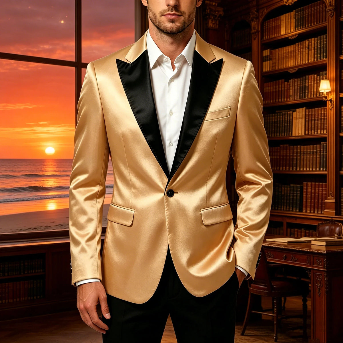 Luxury Satin Men's Tuxedo Blazer Black Peak Lapel One Button Slim Fit Suit Jacket Formal Business Casual Suit For Wedding Party