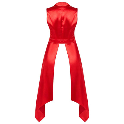 Women Victorian Tuxedo Sleeveless Vests Renaissance Waistcoat Irregular Hem Vest Satin Tailcoat Top for Halloween Gothic Outfit