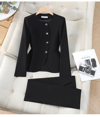 Elegant Ladies Autumn Trousers Suit Women Long Sleeve Blazer and Pants 2 Piece Matching Sets Work Wear Office Formal Outfit