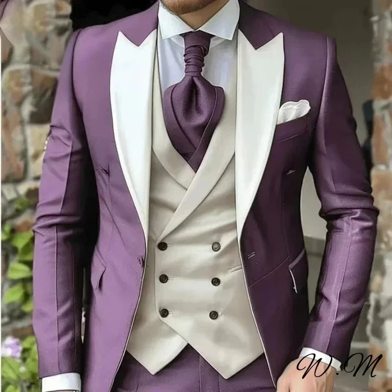 Men's 3-Piece Slim Fit Suit Set – Single Breasted Blazer, Vest & Elastic Waist Pants for Weddings & Formal Events