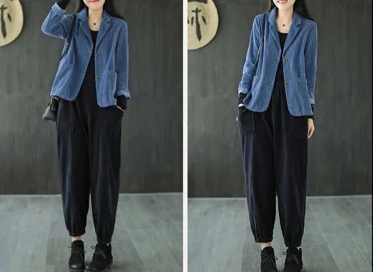 Female Coats and Jackets Retro Women's Corduroy Blazers 2025 New Arrivals Korean Popular Clothes Outerwear On Promotion Fashion