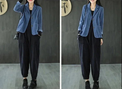 Female Coats and Jackets Retro Women's Corduroy Blazers 2025 New Arrivals Korean Popular Clothes Outerwear On Promotion Fashion