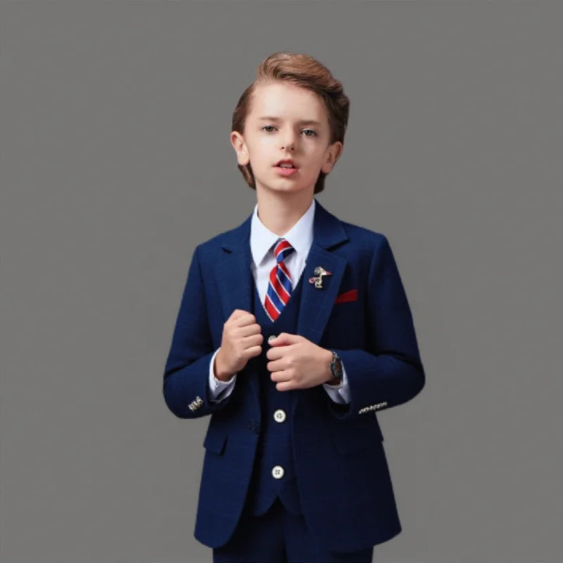Big Teenager Tuxedo Dress Children Dance Costume Flower Boy Wedding Suit Kids Formal Jacket Vest Pants 3PCS Party Photograph Set