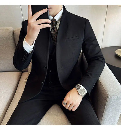 Men's 3-Piece Slim Fit Stand Collar Suit – Wedding, Prom & Office Formal Set
