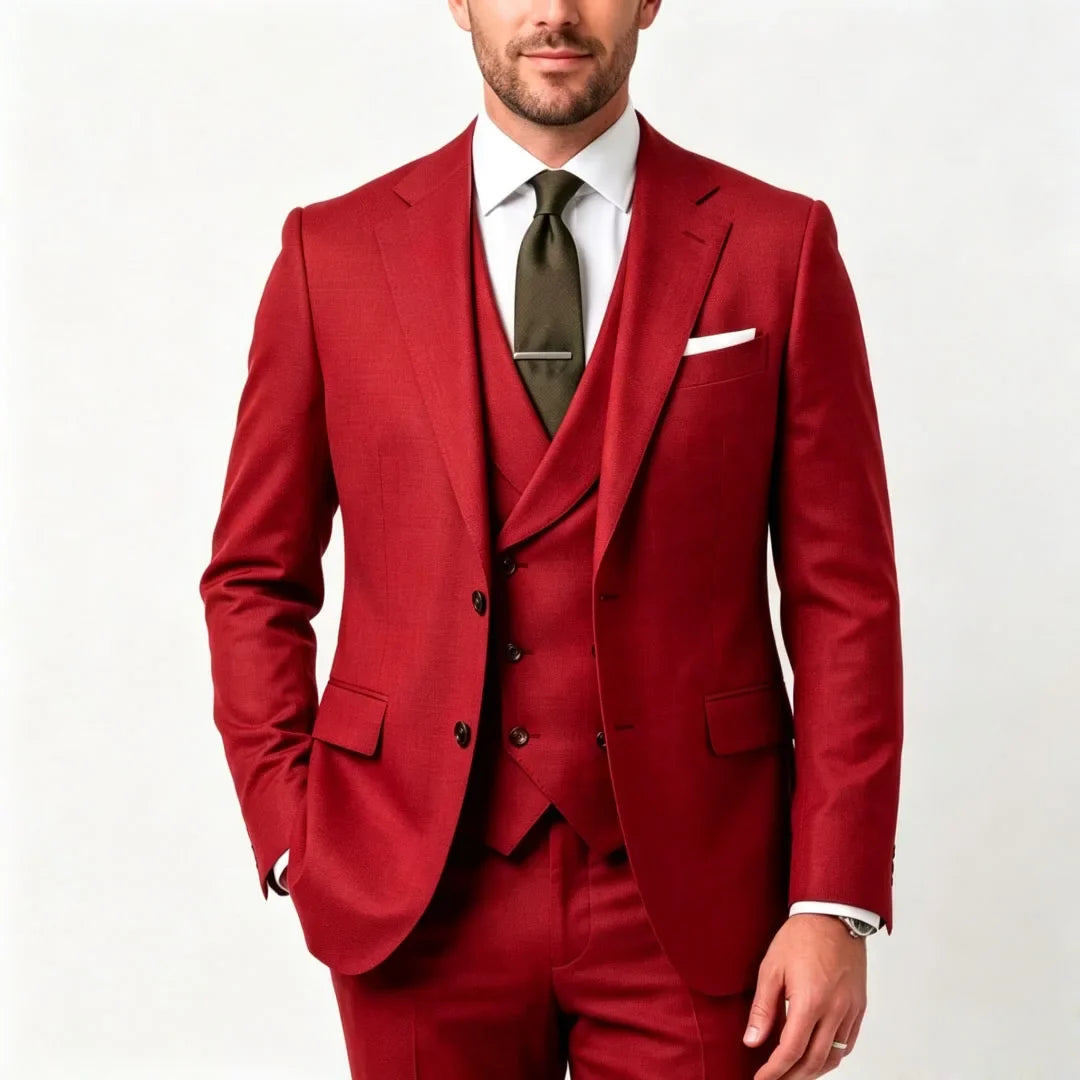 Men Suit Grass Green 3 Pieces With Lapel Solid For Wedding Groom Birthday Banquet Party Business Work Office Jacket Vest Pants