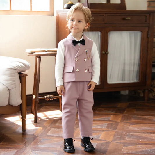 Kids Vest Pants Party Photograph Set Children Formal Wedding Suit Teenager Boys Birthday Tuxedo Party Dress Child Dance Costume