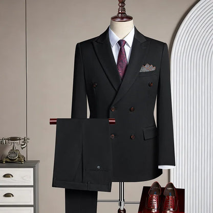 New Korean-style Casual Suit - Stylish and Handsome Solid-color Wedding Banquet Tailored Suit Set of Three Pieces